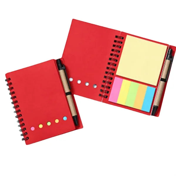 Pocket Colored Sticky Note Brown Paper Spiral Notebook
