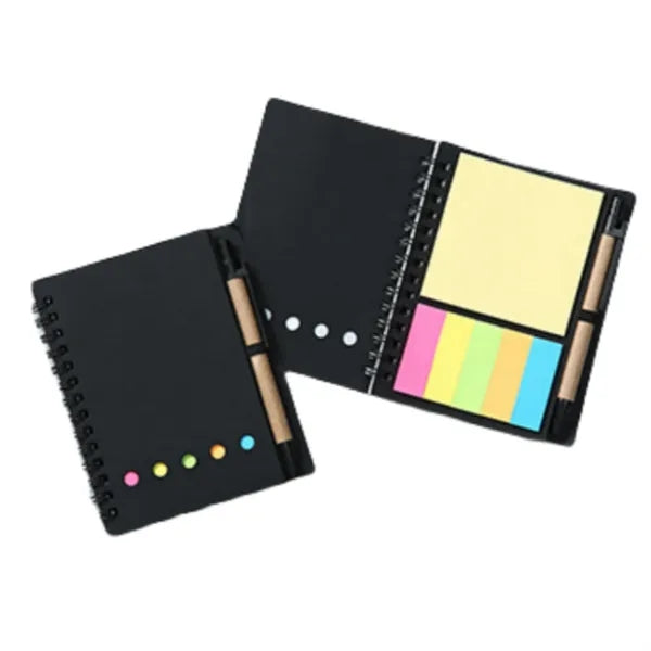 Pocket Colored Sticky Note Brown Paper Spiral Notebook