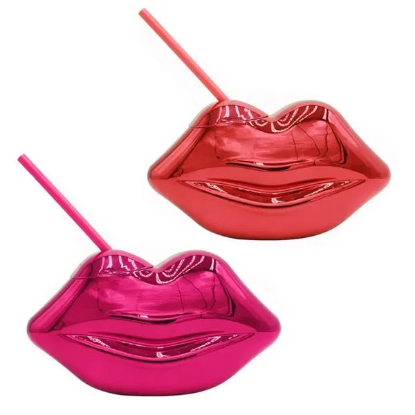 23 oz Lip-shaped glitter mirror finish straw bottle