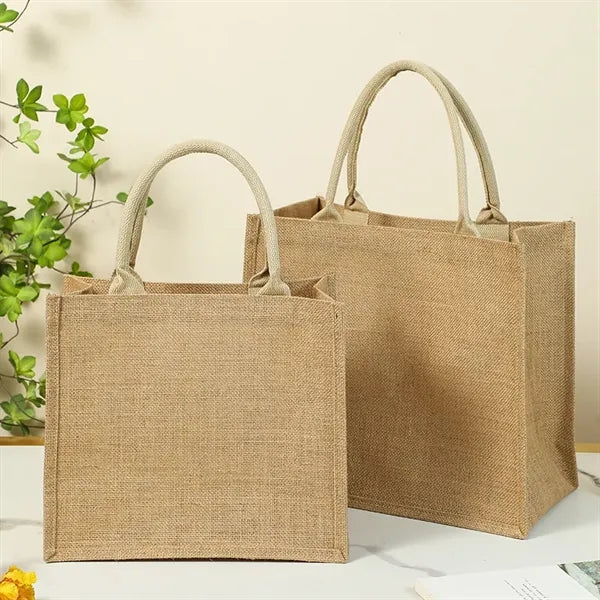 Simple Burlap Jute Tote Bag with Handles, Grocery HandBag