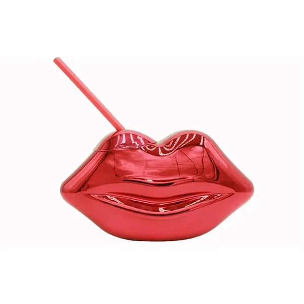 23 oz Lip-shaped glitter mirror finish straw bottle