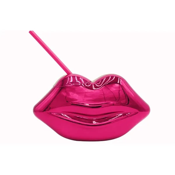 23 oz Lip-shaped glitter mirror finish straw bottle