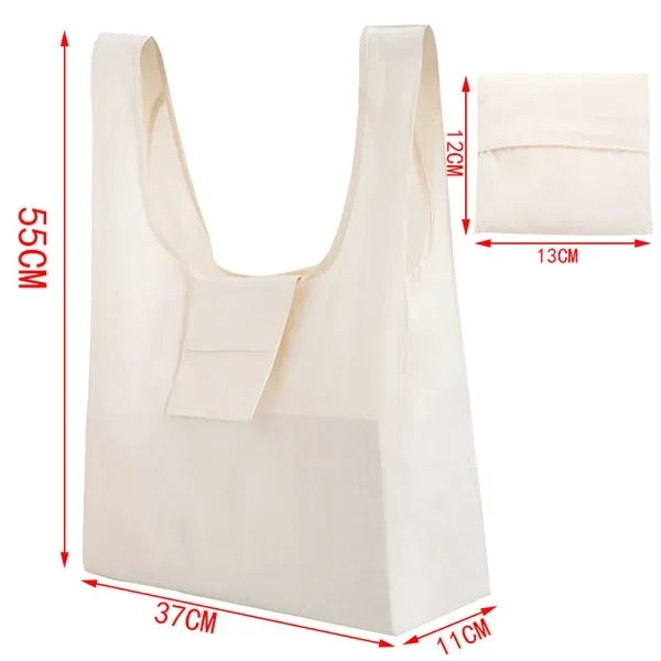 Foldable Cotton Grocery Tote Bag With Pouch