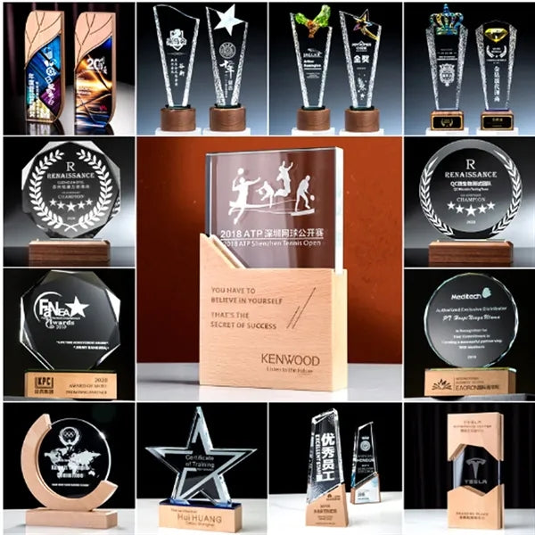 Engraved Crystal and Wood Awards Teachers Retirement