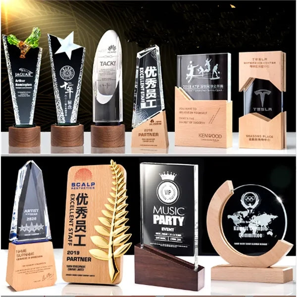 Engraved Crystal and Wood Awards Teachers Retirement