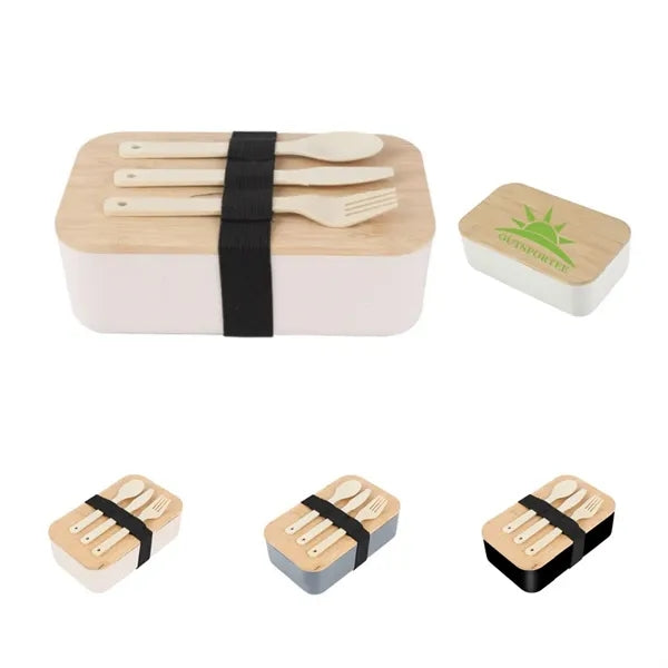 Plastic lunch Box Set with Bamboo Lid