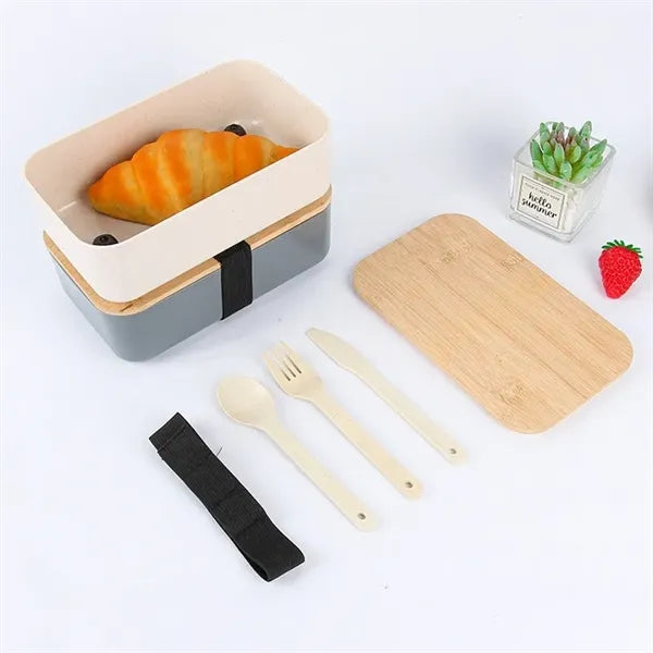 Plastic lunch Box Set with Bamboo Lid