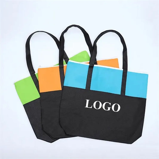 Two Tone Nonwoven Zippered Tote Bags 13x16"