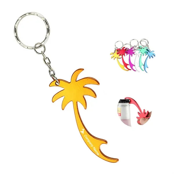Palm Tree Bottle Opener With Keychain Key Tag Chain