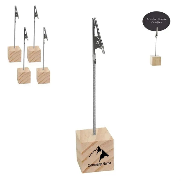 Sign Holder With Alligator Clip And Wood Base