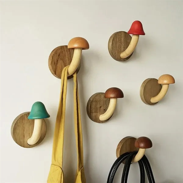 Natural Wooden Wall Hooks Mashroom Shape