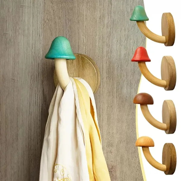 Natural Wooden Wall Hooks Mashroom Shape