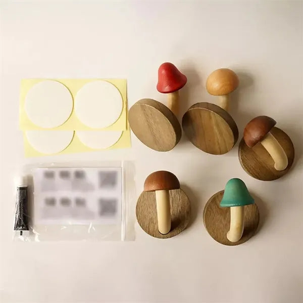 Natural Wooden Wall Hooks Mashroom Shape