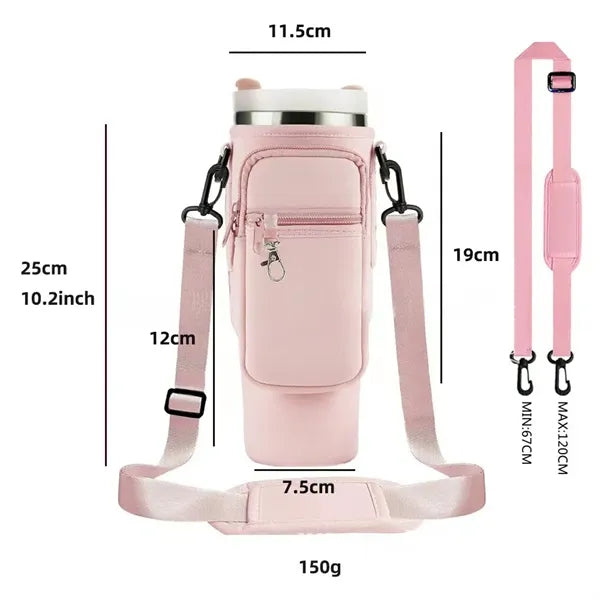 Water Bottle Carrier Bag With Phone Pocket For 40Oz Tumbler