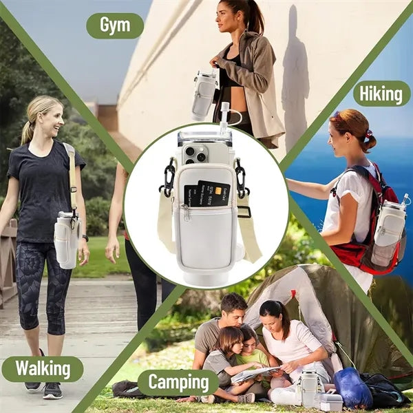 Water Bottle Carrier Bag With Phone Pocket For 40Oz Tumbler