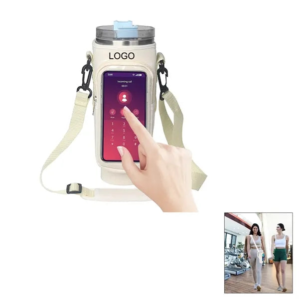 Water Bottle Carrier Bag With Strap And Clear Phone Pocket F