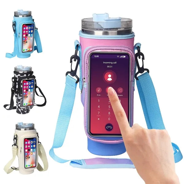 Water Bottle Carrier Bag With Strap And Clear Phone Pocket F