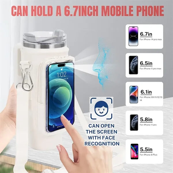 Water Bottle Carrier Bag With Strap And Clear Phone Pocket F