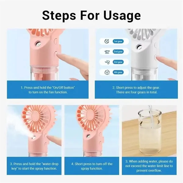 Powerful 2 in 1 Handheld Water Spray Fan with Humidifier