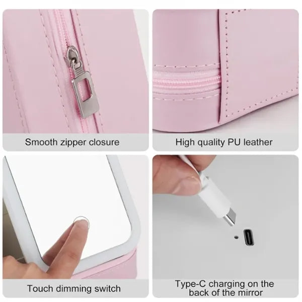 Travel Makeup Bag with LED Mirror