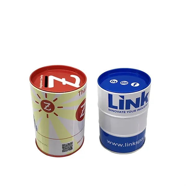Round Metal Coin Can Tinplate Piggy Bank