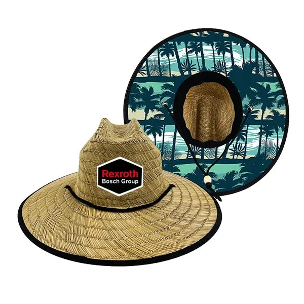 Straw Hat With Custom Patch And Full Color Underbrim Imprint