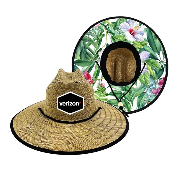 Straw Hat With Custom Patch And Full Color Underbrim Imprint