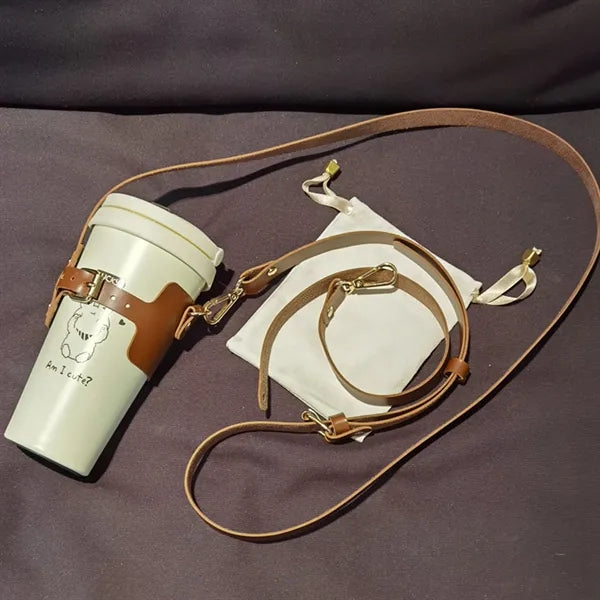 PU Coffee Cup Holder With Long And Short Straps