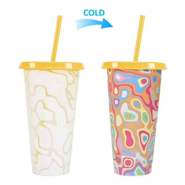 24Oz Cold Color Changing Cup w/ Lid Straw