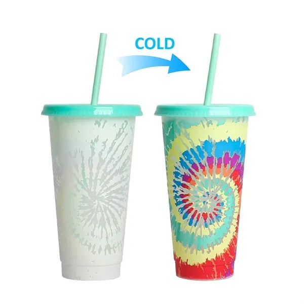 24Oz Cold Color Changing Cup w/ Lid Straw
