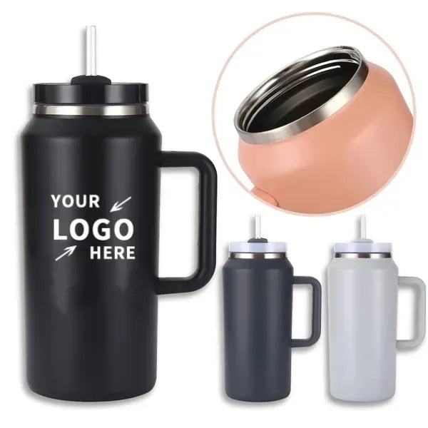 64oz Stainless Steel Insulated Coffee Travel Straw Mug Cup