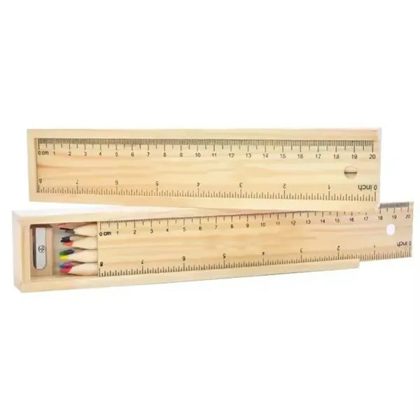 Wooden Drawing Sketch 12 Pieces Colors Pencil Ruler Box Set