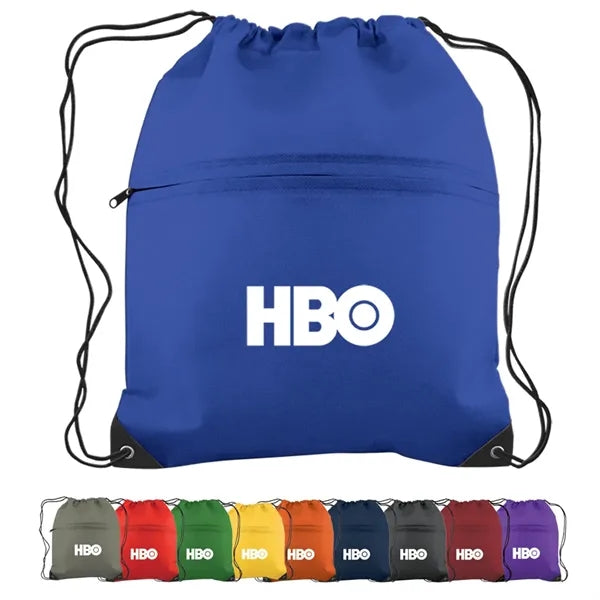 Non-woven Drawstring Cinch Backpack Bag With Zippered Pocket