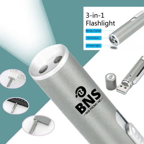 3in1 USB Rechargeable Mini LED Torch Flashlight Penlight