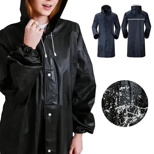 Waterproof Long Rain Jacket Lightweight Reflective Rainwear