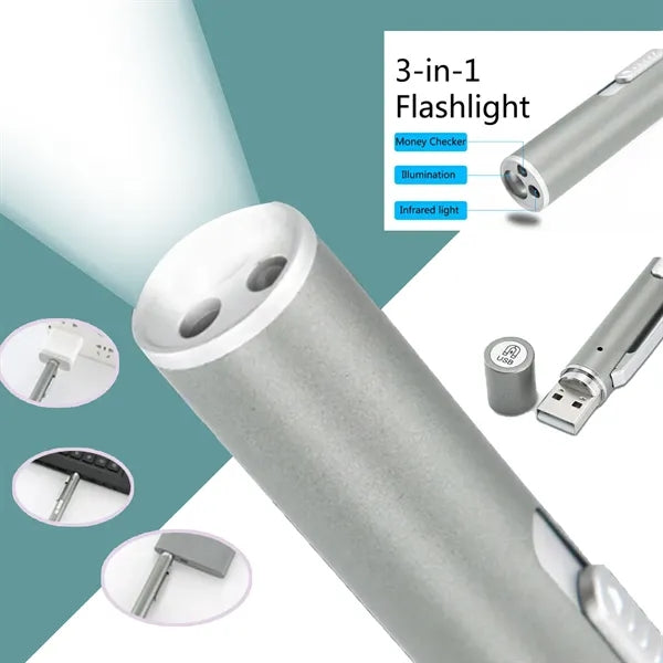 3in1 USB Rechargeable Mini LED Torch Flashlight Penlight