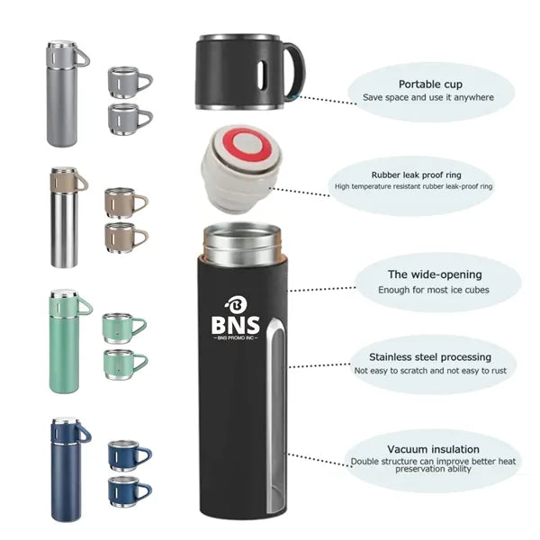 Stainless Steel Insulated Bottle Gift Set with Cups