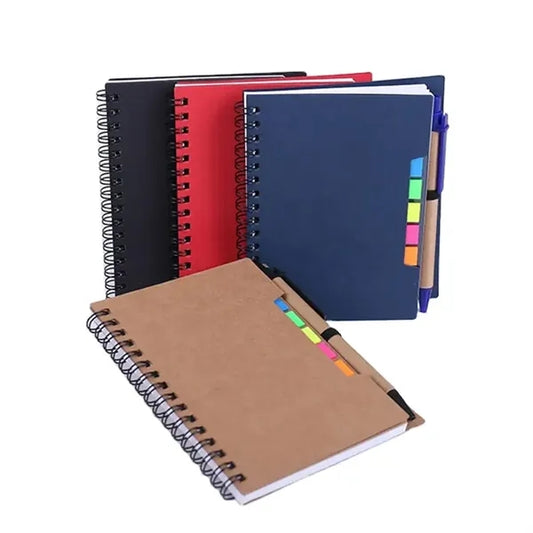 Kraft Paper Cover Spiral Notebook Sticky Notes Tabs with Pen