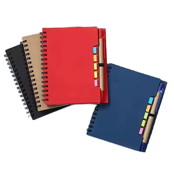 Kraft Paper Cover Spiral Notebook Sticky Notes Tabs with Pen