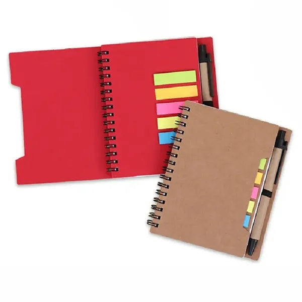 Kraft Paper Cover Spiral Notebook Sticky Notes Tabs with Pen