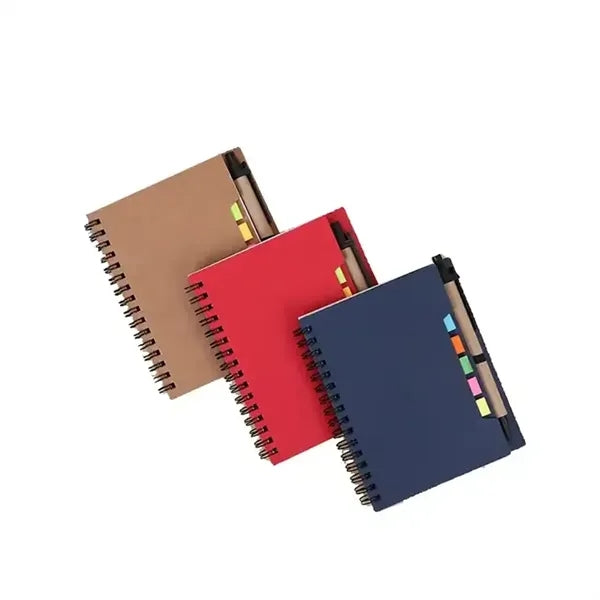 Kraft Paper Cover Spiral Notebook Sticky Notes Tabs with Pen