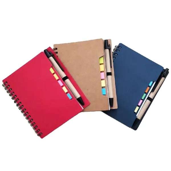 Kraft Paper Cover Spiral Notebook Sticky Notes Tabs with Pen