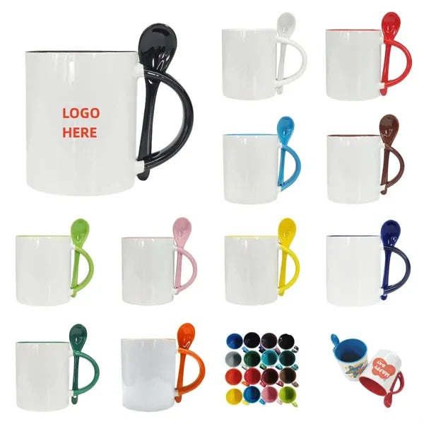 11 Oz. Ceramic Mugs with Spoon