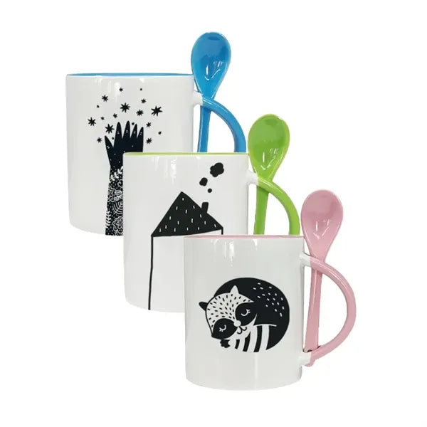 11 Oz. Ceramic Mugs with Spoon