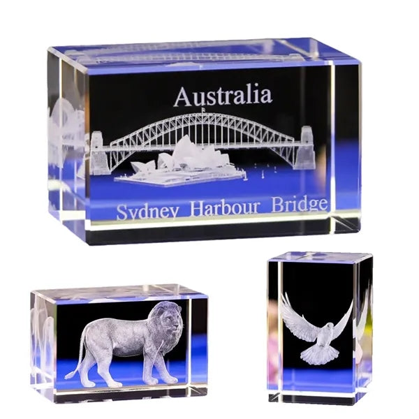 3D Laser Engraved Crystal Rectangular Cut Award