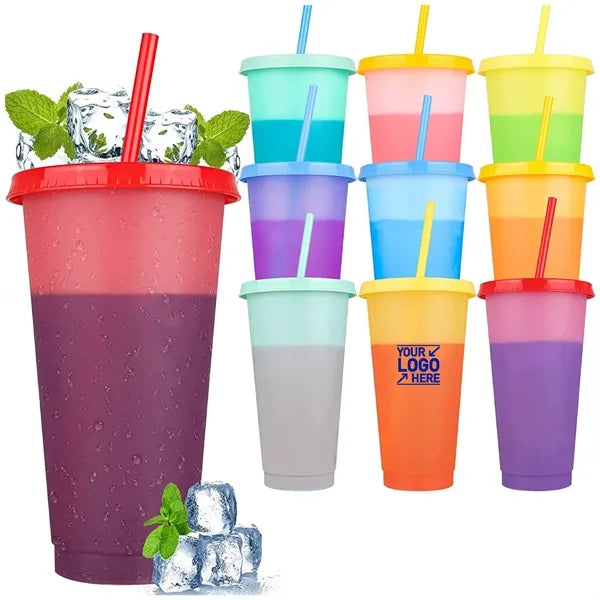 24 oz Color Changing Cups with Straws