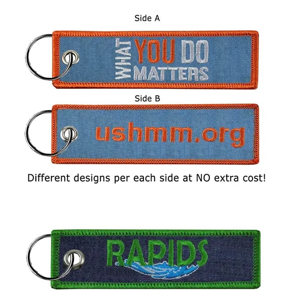 1 1/2" x 5" Two Sided Embroidered Denim Key Ring