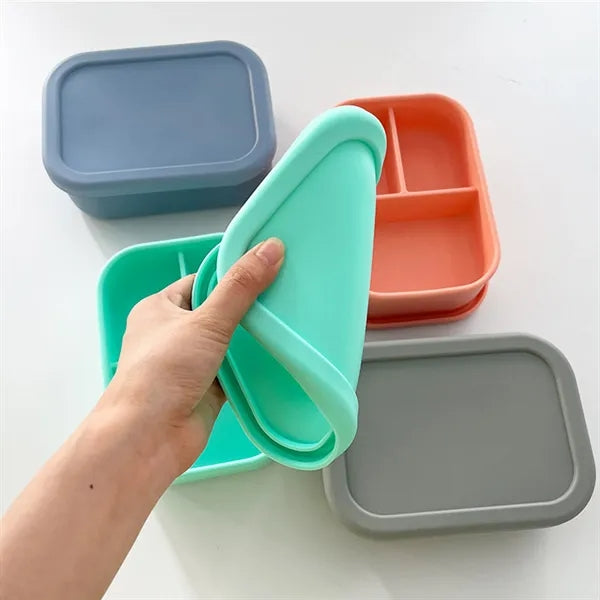 Three-Compartment Anti-Scratch Silicone Lunch Box, Microwave