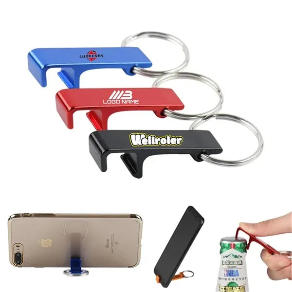 Aluminum Bottle Opener with Phone Stand Keychain