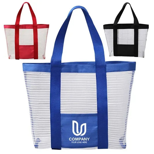 Sheer Striped Mesh Boat tote -13.8x12.6x4.7
